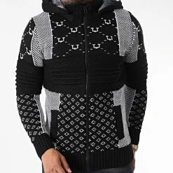 Meilleur prix 😉 Gilet Zippé Capuche 3013 Noir Blanc de Classic Series 😍