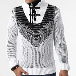 Meilleur prix ✨ Pull Col Montant 5017 Beige Clair Noir de Classic Series 🛒 -Classic Series Soldes classic series 342589 5017 WHITE BLACK 20221007T160405 03