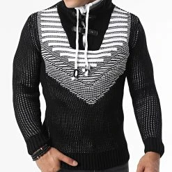 Grosses soldes 😀 Pull Col Montant 5017 Noir Beige Clair de Classic Series ✔️