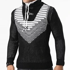 Grosses soldes 😀 Pull Col Montant 5017 Noir Beige Clair de Classic Series ✔️ -Classic Series Soldes classic series 342592 5017 BLACK WHITE 20221007T160843 03