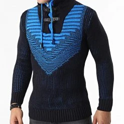 De gros 🧨 Pull Col Montant 5017 Bleu Marine Bleu Clair de Classic Series ✨