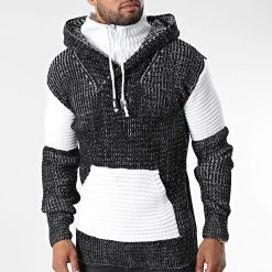 Le moins cher ✔️ Pull Capuche 5008 Noir Chiné Blanc de Classic Series ❤️