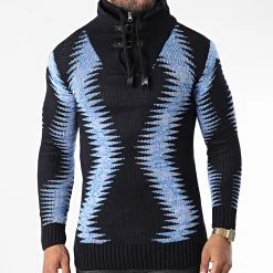 Meilleure affaire 🥰 Pull Col Montant 5018 Bleu Marine Bleu Clair Chiné de Classic Series 😀