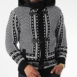 Offres ⭐ Gilet Zippé Capuche 3007 Noir Blanc de Classic Series ❤️