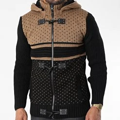 Vente flash ✨ Gilet Zippé Capuche 3012 Noir Camel de Classic Series 😉