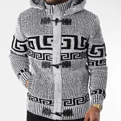 Nouveau ❤️ Gilet Zippé Capuche 3014 Blanc Noir de Classic Series ⭐ -Classic Series Soldes classic series 342676 3014 WHITE BLACK 20221007T161135 03