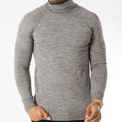 Meilleure affaire 👏 Pull Col Roulé T3873 Gris Chiné Beige de Classic Series 🧨