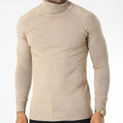 Bon marché ⭐ Pull Col Roulé T3873 Beige Chiné de Classic Series ✔️