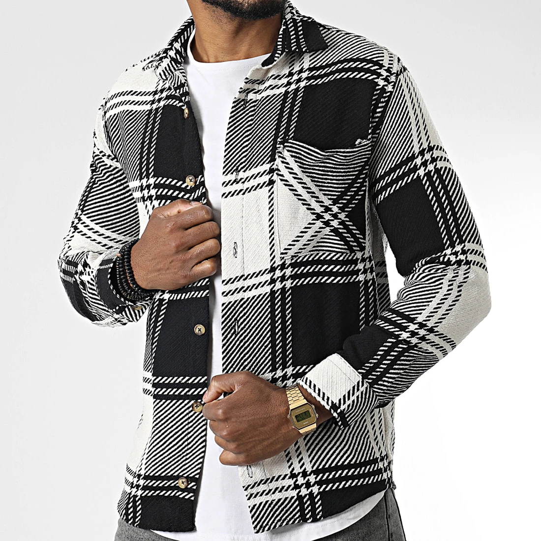 Meilleur prix ⭐ Surchemise A Carreaux 7023 Noir Blanc de Classic Series ⭐ 5 Meilleur prix ⭐ Surchemise A Carreaux 7023 Noir Blanc de Classic Series ⭐ – Image 3