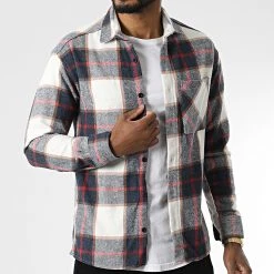 Bon marché ⭐ Surchemise A Carreaux 7037 Bleu Marine de Classic Series 🔥