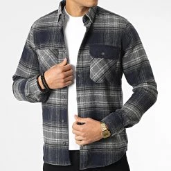 Nouveau ⭐ Surchemise Carreaux Y-2240 Bleu Marine Gris Chiné de Classic Series ✨