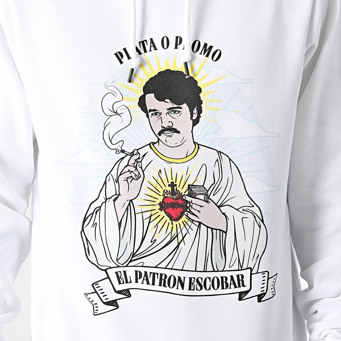 Vente flash 🧨 Sweat Capuche Pablo Narcos Blanc de Classic Series 🌟 4 Vente flash 🧨 Sweat Capuche Pablo Narcos Blanc de Classic Series 🌟 – Image 2