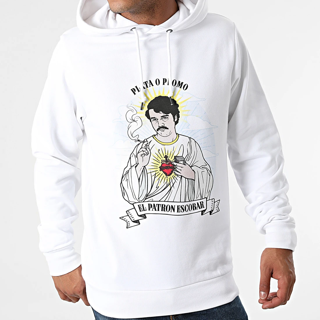 Vente flash 🧨 Sweat Capuche Pablo Narcos Blanc de Classic Series 🌟 5 Vente flash 🧨 Sweat Capuche Pablo Narcos Blanc de Classic Series 🌟 – Image 3