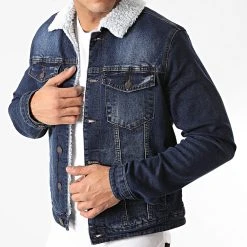 Acheter ✨ Veste Jean Col Mouton 66123 Bleu Denim de Classic Series ❤️